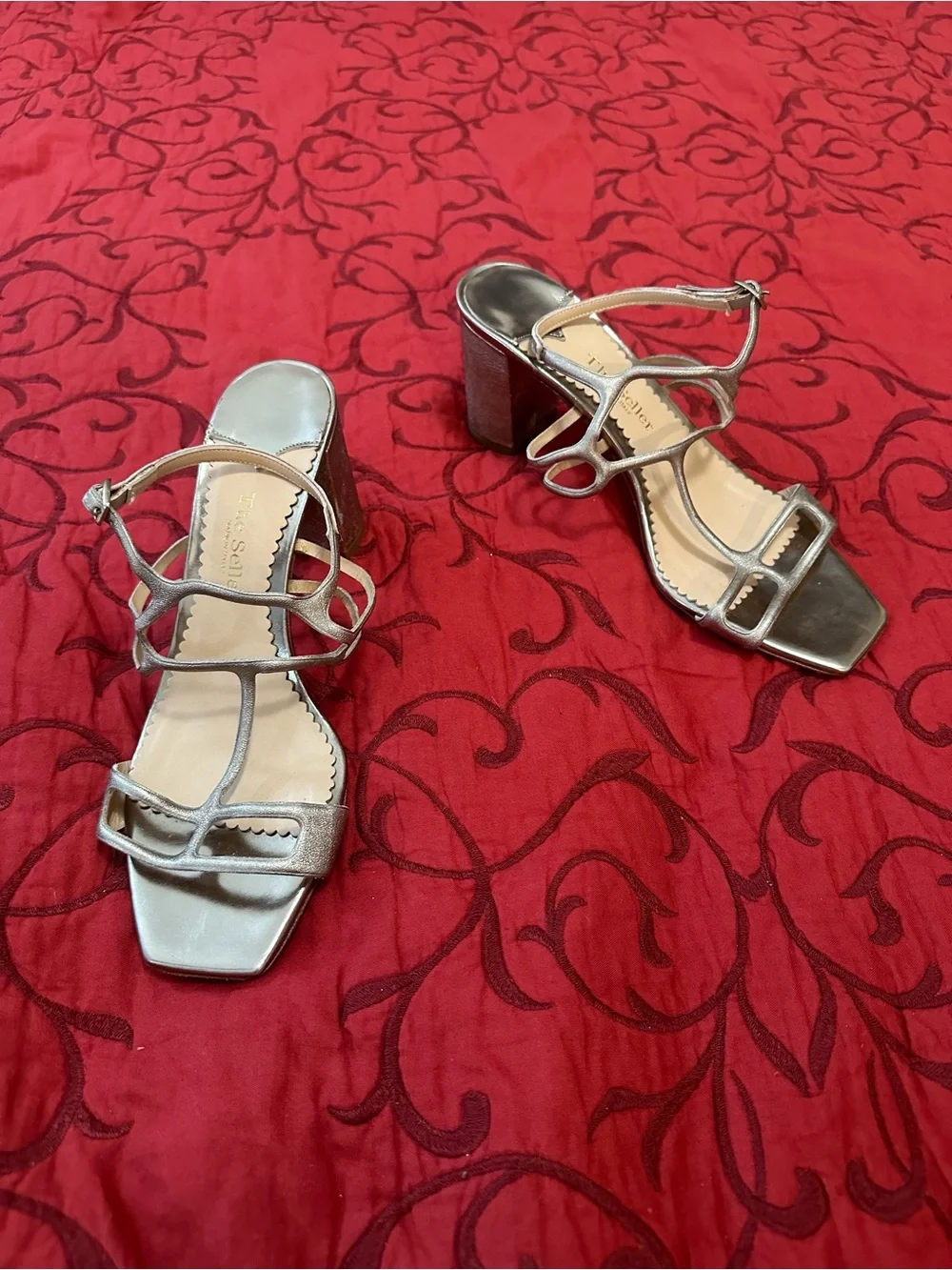 Strappy Metallic Block Heel Sandals - Silver